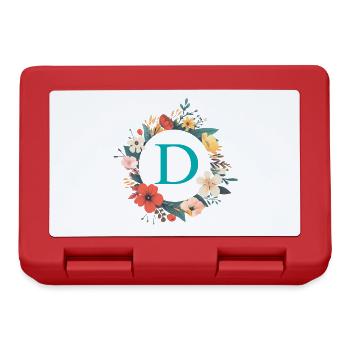D Monogram, Flower Wreath, Personalizable - Lunchbox - red - Front