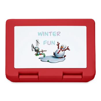 Winter Fun: Bunny and Snowman - Lunchbox - red - Front
