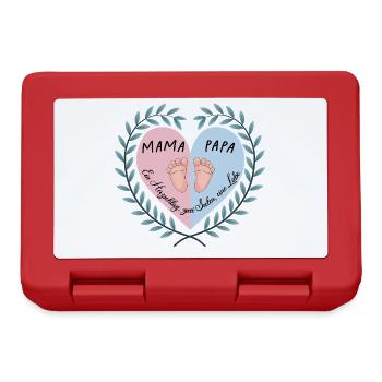 Herzschlag: Mama, Papa & Baby Design - Brotdose - Rot - Vorne