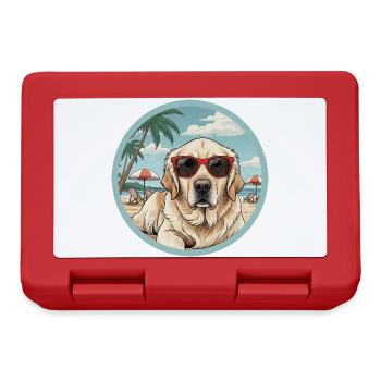 Golden Retreiver Dog on the Beach with Red Glasses - Lunchbox - red - Front