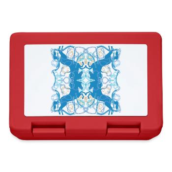 Pferdeliebe blaue Pferde Muster in Blau und Gold - Brotdose - Rot - Vorne