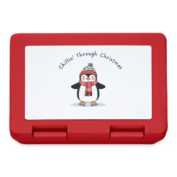 Chillin’ Through Christmas – süßer Pinguin Winter - Brotdose - Rot - Vorne