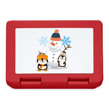 Winterfreude Schneemann Pinguine - Brotdose - Rot - Vorne