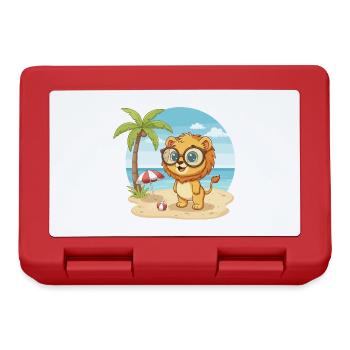 Lion mignon avec des lunettes vacances d’été à plage - Boîte à goûter - rouge - Devant