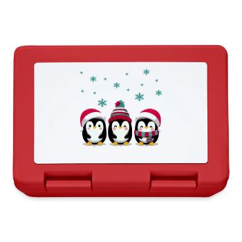 Three penguins with Christmas hats - Lunchbox - red - Front