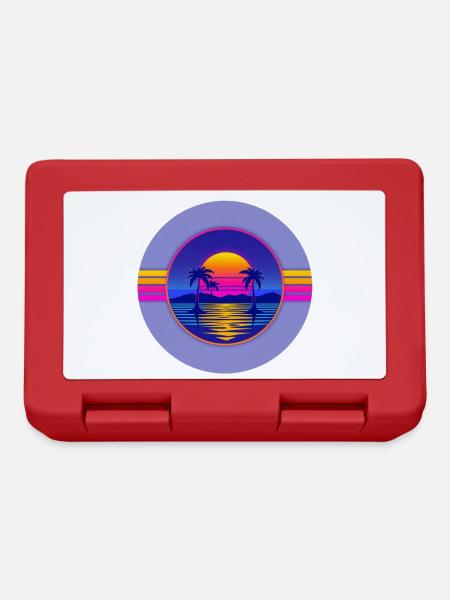 Sunset Neon Palms Circle - Brotdose - Rot