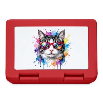 Cat Face in Rainbow Watercolor Gift - Lunchbox - red - Front