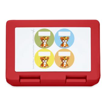 DIY Schulaufkleber Säbelzahntiger 4er Set rund - Brotdose - Rot - Vorne