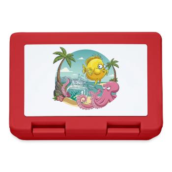 Tropischer Fisch Oktopus Humor Cartoon Sommer - Brotdose - Rot - Vorne