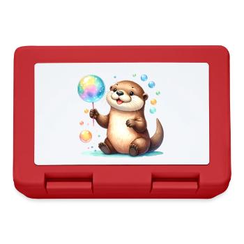 Kawaii Otter Playing with Soap Bubbles – Cute - Lunchbox - red - Front