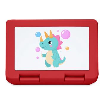 Dinosaures de bande dessinée jouant avec des bulles de savon – Mignon - Boîte à goûter - rouge - Devant