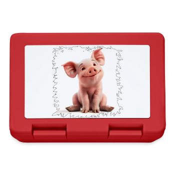 Fröhliches Schweinchen Cartoon - Brotdose - Rot - Vorne