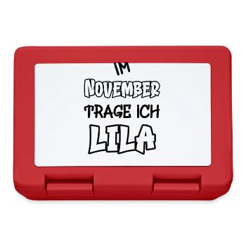 In November I'm wearing purple saying color purple - Lunchbox - red - Front