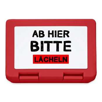 Ab Hier Bitte Lächeln Freundlich Lachen Geschenk - Brotdose - Rot - Vorne
