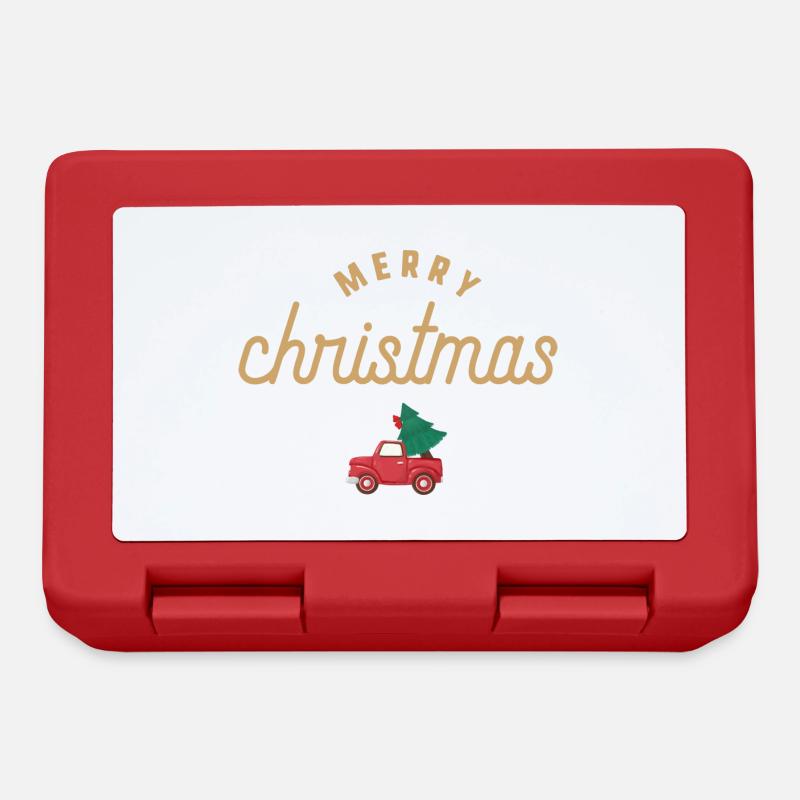 Merry Christmas - Auto mit Weihnachtsbaum - Brotdose - Rot