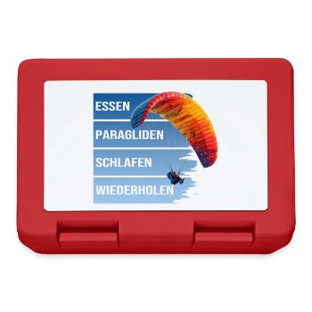 Essen - Paragliden - Schlafen - Wiederholen - Brotdose - Rot - Vorne