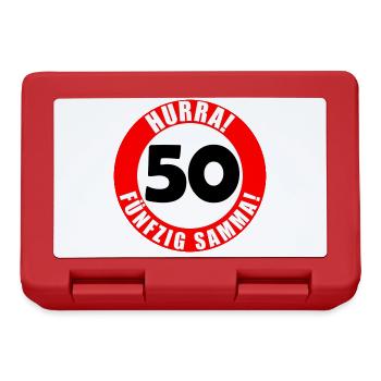 50. Geburtstag Hurra lustiger Spruch - Brotdose - Rot - Vorne
