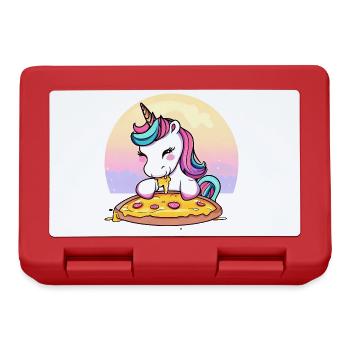 Einhorn isst Pizza im Sonnenuntergang - Brotdose - Rot - Vorne