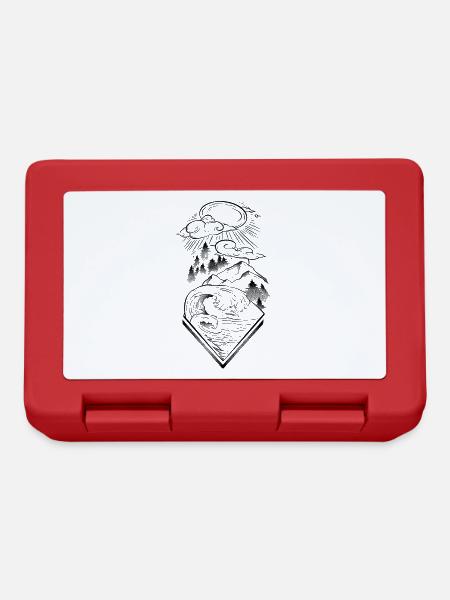 Paysage mer océan et montagnes lineart et dotwork - Boîte à goûter - rouge