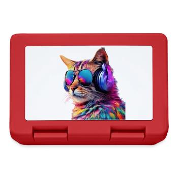 Chat avec écouteurs et lunettes de soleil - Boîte à goûter - rouge - Devant