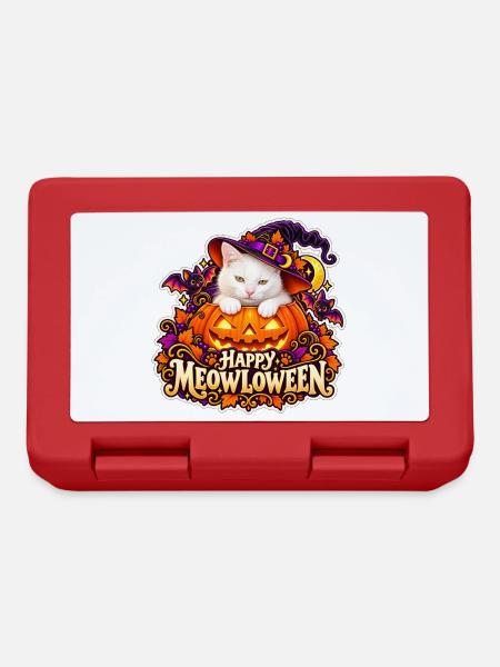 Meowloween: Die Katze im Halloween-Kürbis - Brotdose - Rot