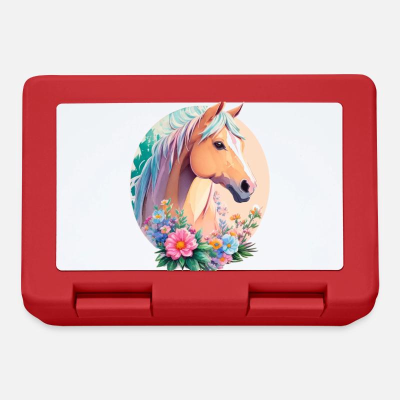 Pastell Farben Pony Pferd Kunst mit Blumen - Brotdose - Rot