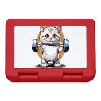 Bodybuilder Cat Barbell Fitness Design - Boîte à goûter - rouge - Devant
