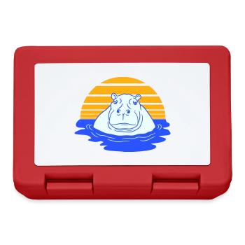 Hippopotamus Swimming Water Sun Cute Comic Cartoon - Lunchbox - red - Front