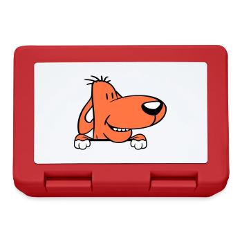 Dog Behind Wall Fence Sign Peeps Funny Naughty - Lunchbox - red - Front