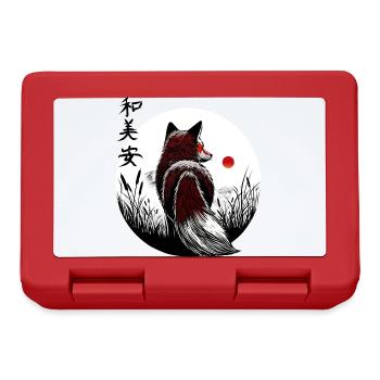 Kitsune Kawaii Japanese landscape - kanji noir - Boîte à goûter - rouge - Devant
