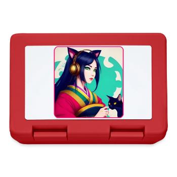 Mignonne anime manga fille avec chats et écouteurs - Boîte à goûter - rouge - Devant