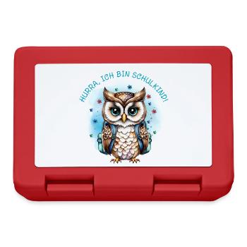 Owl - Flowers - petrol | Hooray, I'm a schoolchild - Lunchbox - red - Front