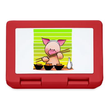 Pork tries sushi with chopsticks - Lunchbox - red - Front