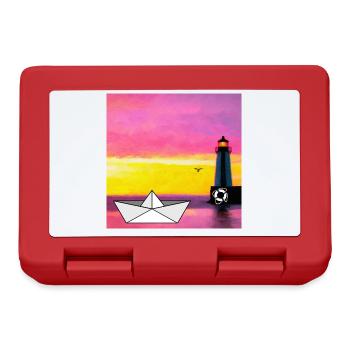 Phare et bateau en papier dans la mer - Boîte à goûter - rouge - Devant