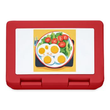 Spiegeleier auf einem Teller mit Salat - Brotdose - Rot - Vorne