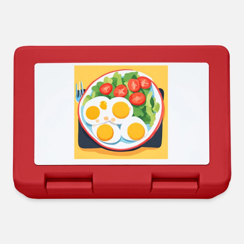 Fried eggs on a plate with salad - Lunchbox - red