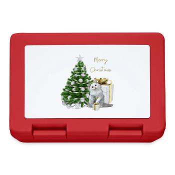 Merry Christmas Frohe Weihnachten Katze Geschenk - Brotdose - Rot - Vorne