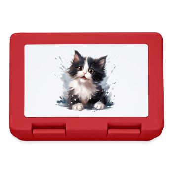 Black and white kitten - Lunchbox - red - Front