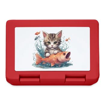 Baby Katze mit Fisch - Brotdose - Rot - Vorne