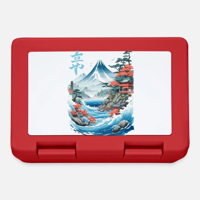 Japanese Ukiyo-E Fujiyama Retro Artwork - Lunchbox - red