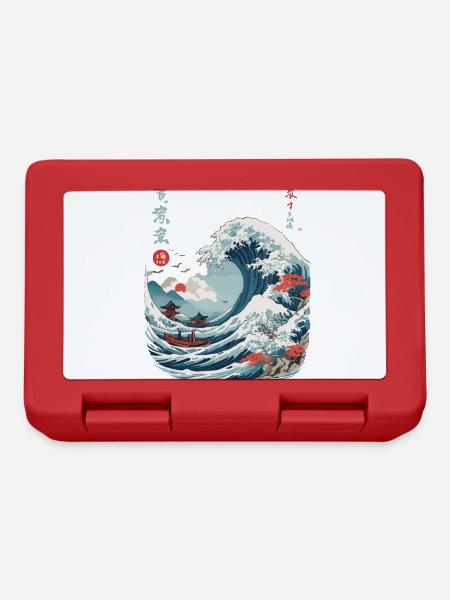 Japanese Kanagawa Wave Vintage Ukiyo-E - Lunchbox - red