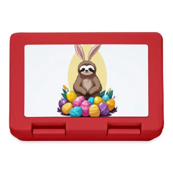 Drôle de paresseux lapin de Pâques emblématique Pâques - Boîte à goûter - rouge - Devant