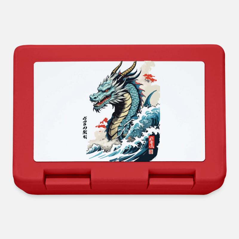 Vintage Ukiyo-E Kunst Japanischer Drache mit Kanji - Brotdose - Rot