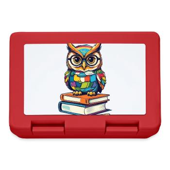 Books Owl Owls Lover Cute Book Illustration - Lunchbox - red - Front