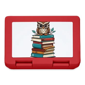 Books Owl Bookworm Cute Book Illustration - Lunchbox - red - Front