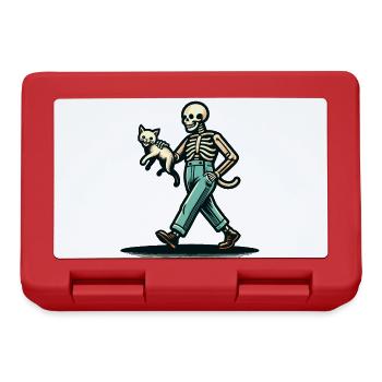 Funny Retro Cartoon Skeleton Cat Owner - Lunchbox - red - Front