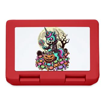 Funny Zombie Unicorn Loves Candy - Lunchbox - red - Front