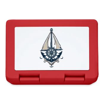 Captain Steering Wheel Anchor Sailboat Illustration - Lunchbox - red - Front
