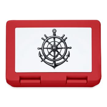 Captain Steering Wheel Anchor Sailboat Motif - Lunchbox - red - Front