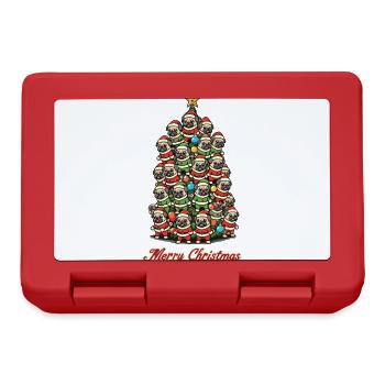 Fröhliche Weihnachten Mops Weihnachtsbaum - Brotdose - Rot - Vorne